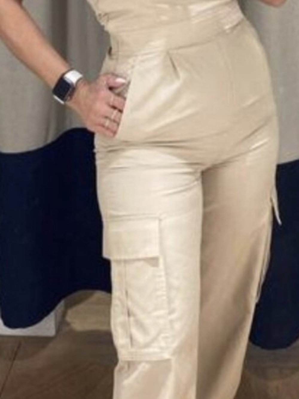 Strapless Beige Cargo Wide-Leg Jumpsuit